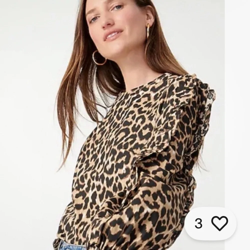 J crew cotton poplin leopard print ruffle long sleeve top size xs